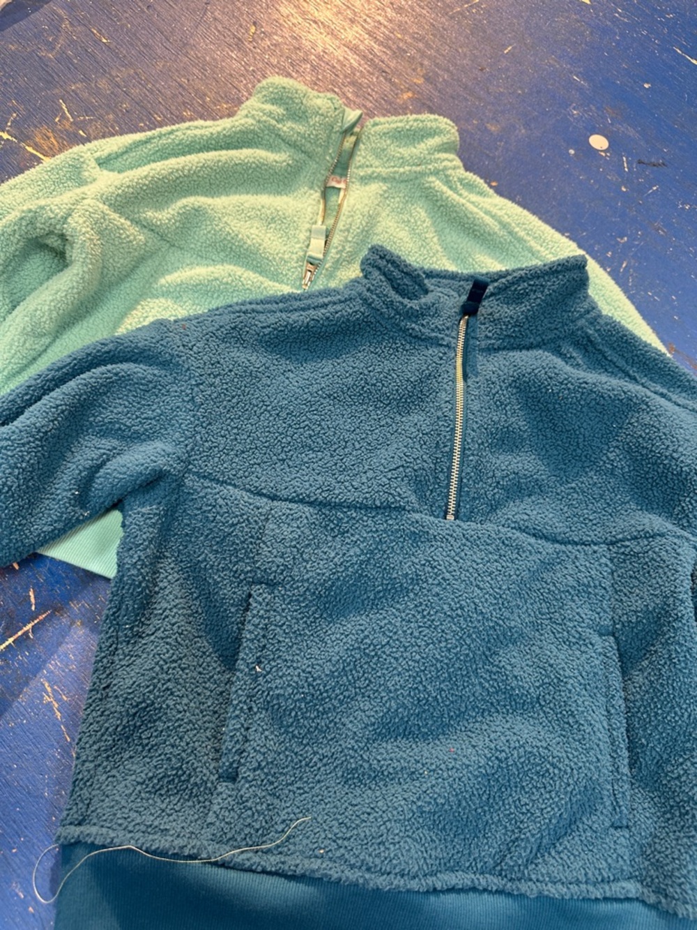Kids Cozy Half-Zip Sherpa Fleece Jacket - Blue & Mint Set